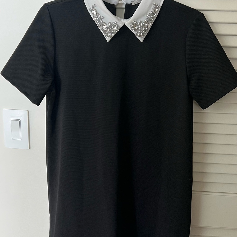 ZARA Black Dress with Embellished Jewel Rhinestone Collar Business